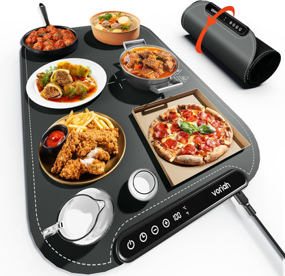 Warming Mat for Food, Voriah Electric Warming Tray with 3 Temp Settings & Auto Shut-Off, Food Warmer with Thick Silicone Surface to Keep Food Warm at Buffet, Parties, and Family Use（Dark Blue）