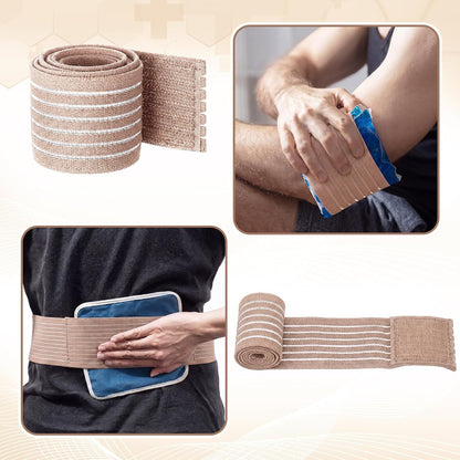 Geiserailie Ice Pack Strap Stretchable, 4 Size Elastic Reusable Ice Belt Extender, Adjustable Hook and Loop Extension Straps Add Length to Most Hot Cold Therapy (Blue)