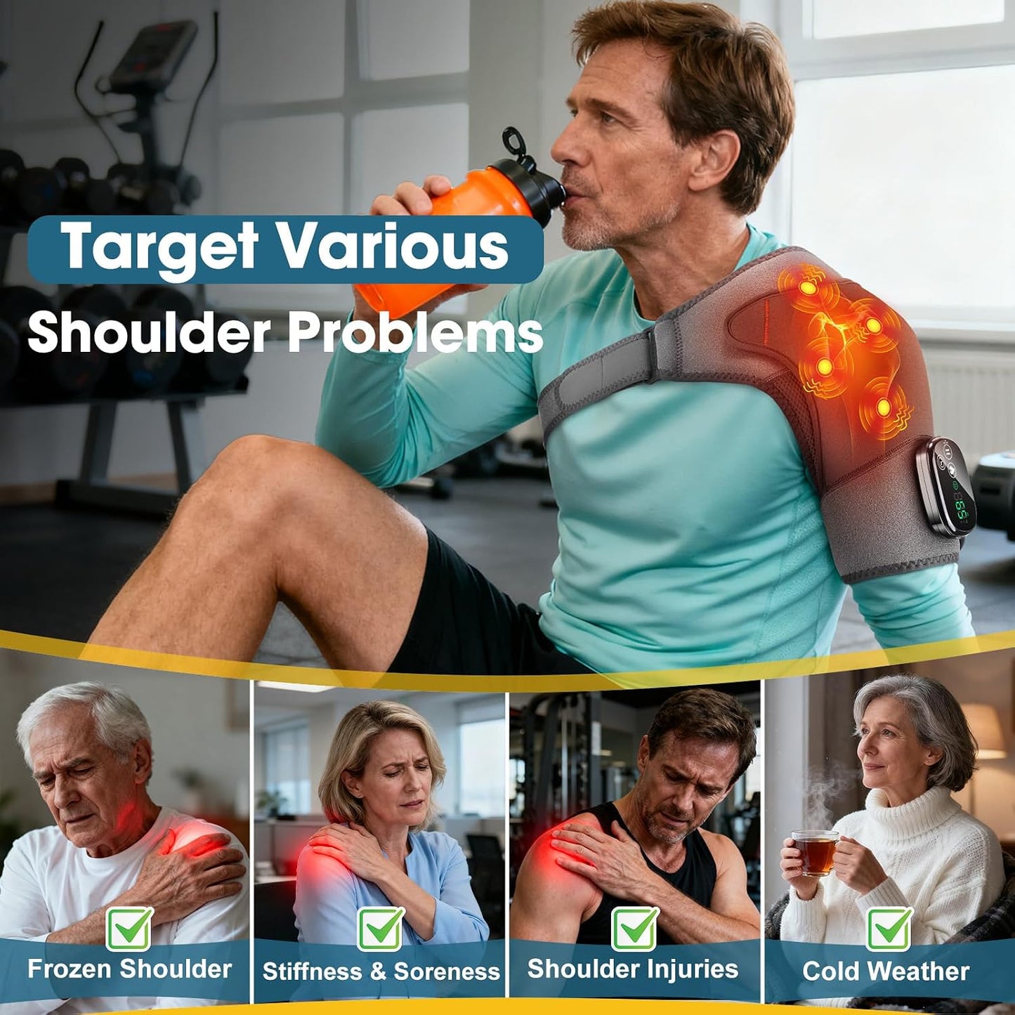 Upgraded Shoulder Heating Pad, Heated Shoulder Brace with 5 Heat Levels and 5 Vibration Modes for Men and Women Rotator Cuff, Arthritis and Frozen Shoulder Pain Relief