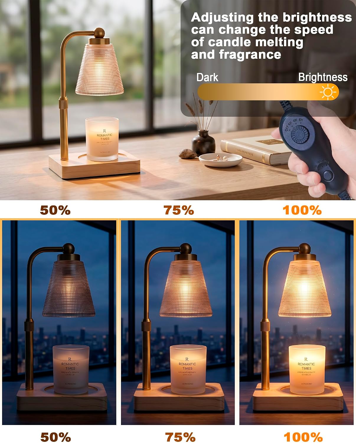 Candle Warmer Lamp with Timer, Dimmable, Adjustable Height, Oval | 2 bulbs included, no flame needed, 1-year warranty, farmhouse or modern decor, for bedroom, kitchen, living room, gifting