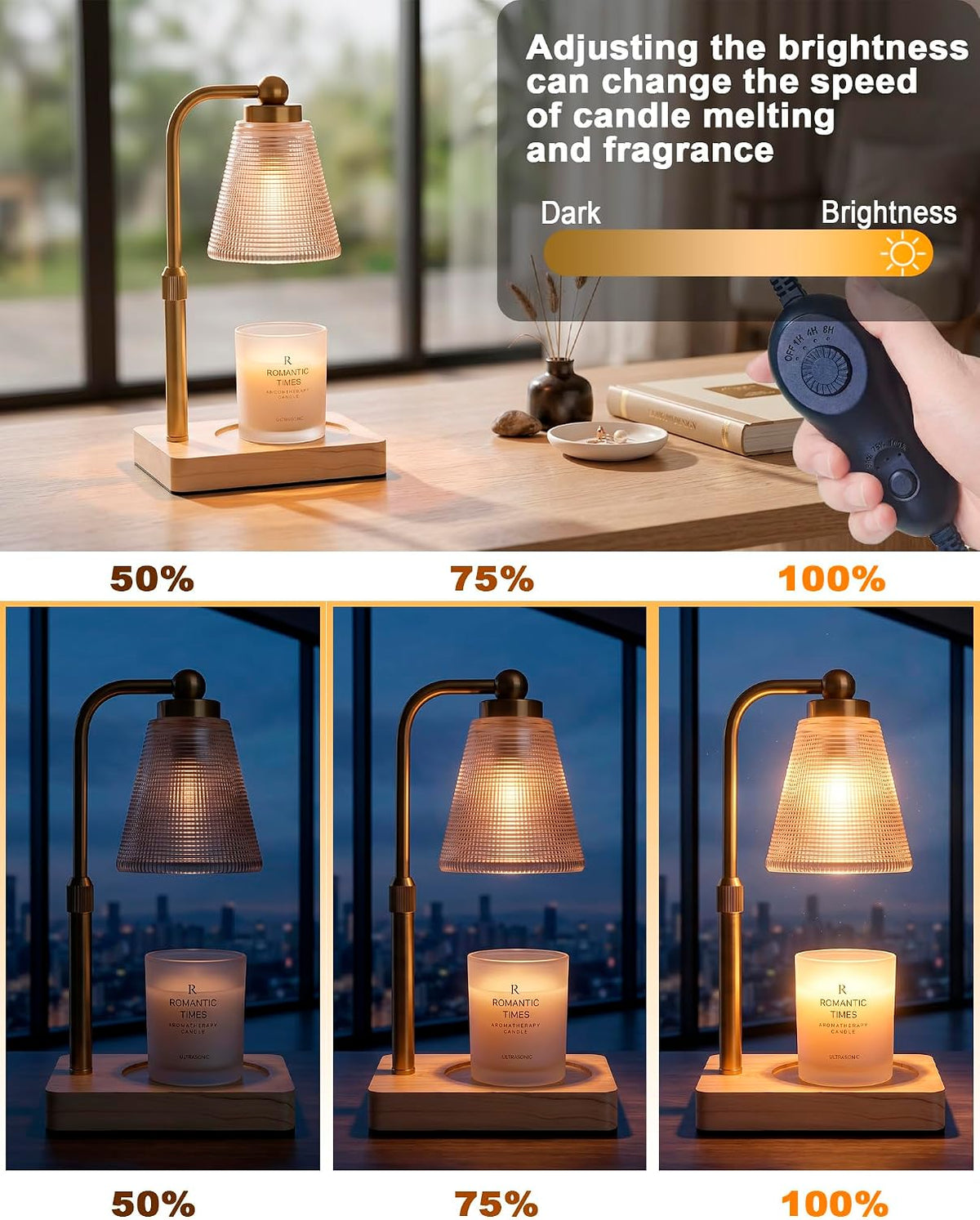 Candle Warmer Lamp with Timer, Dimmable, Adjustable Height, Oval