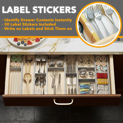 SpaceAid Bamboo Drawer Dividers with Inserts and Labels, Kitchen Adjustable Drawer Organizers, Expandable Organization for Home, Office, Dressers, 4 Dividers with 9 Inserts (17"-22" Natural)