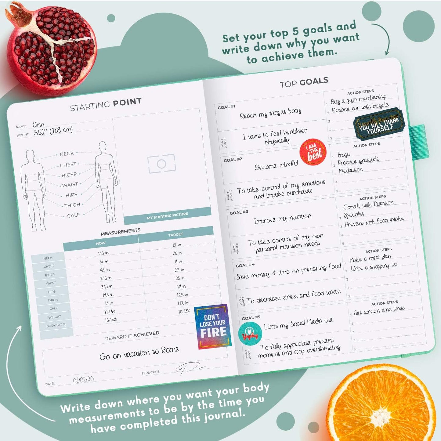 Clever Fox Wellness Planner & Food Journal for Weight Loss, A5 Orange | 5.8"x8.3" nutrition & exercise tracker for women tracking meals, diet & symptom diary, calorie counter notebook, stickers