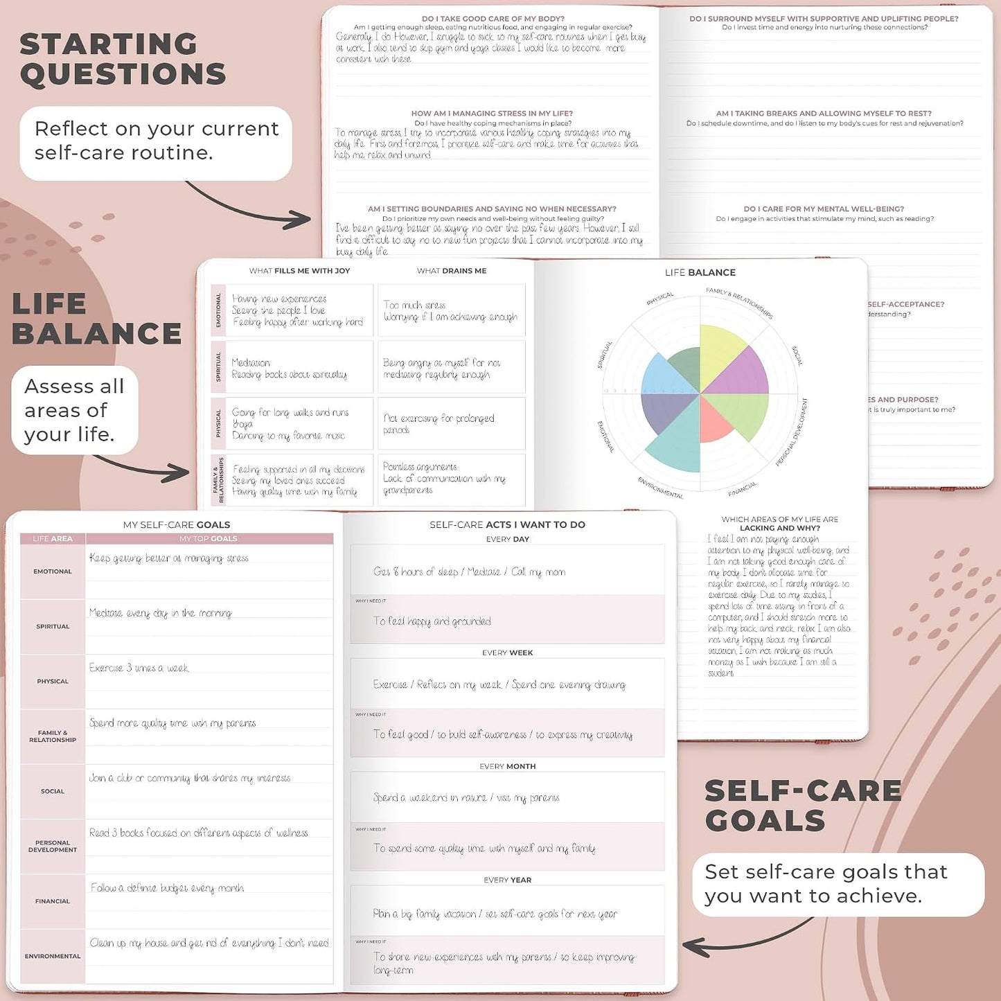 Clever Fox Self-Care Journal PRO for Women, Mental Health, Seashell | Guided daily life reflection, wellness, gratitude, and mood prompts, habit tracker, 7x10 in, eco leather hardcover