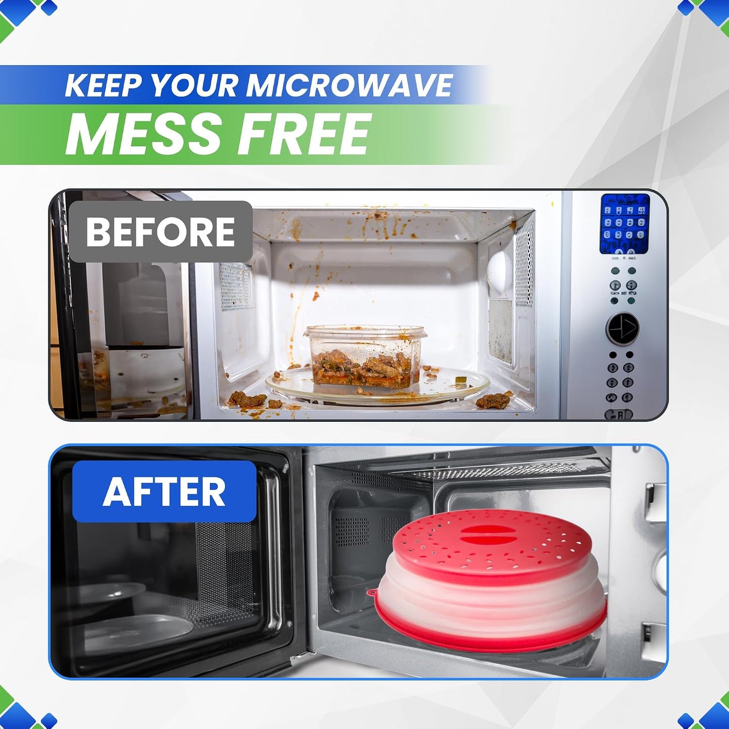 Microwave Splatter Cover 10.5” - Foldable Silicone Microwave Cover for Food | Splatter Covers the Dish and Plate - Durable Silicone Microwave Food Cover Lid With Vents for Microwave Splatter Protection
