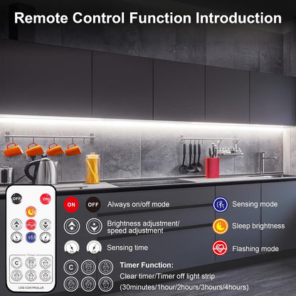 LAFULIT 10 PCS Motion Sensor Under Cabinet Lights Kit | Plug In LED Strip, Remote Control, Dimmable Timer, Warm White, For Cupboards Closets Stairs Shelf Bed