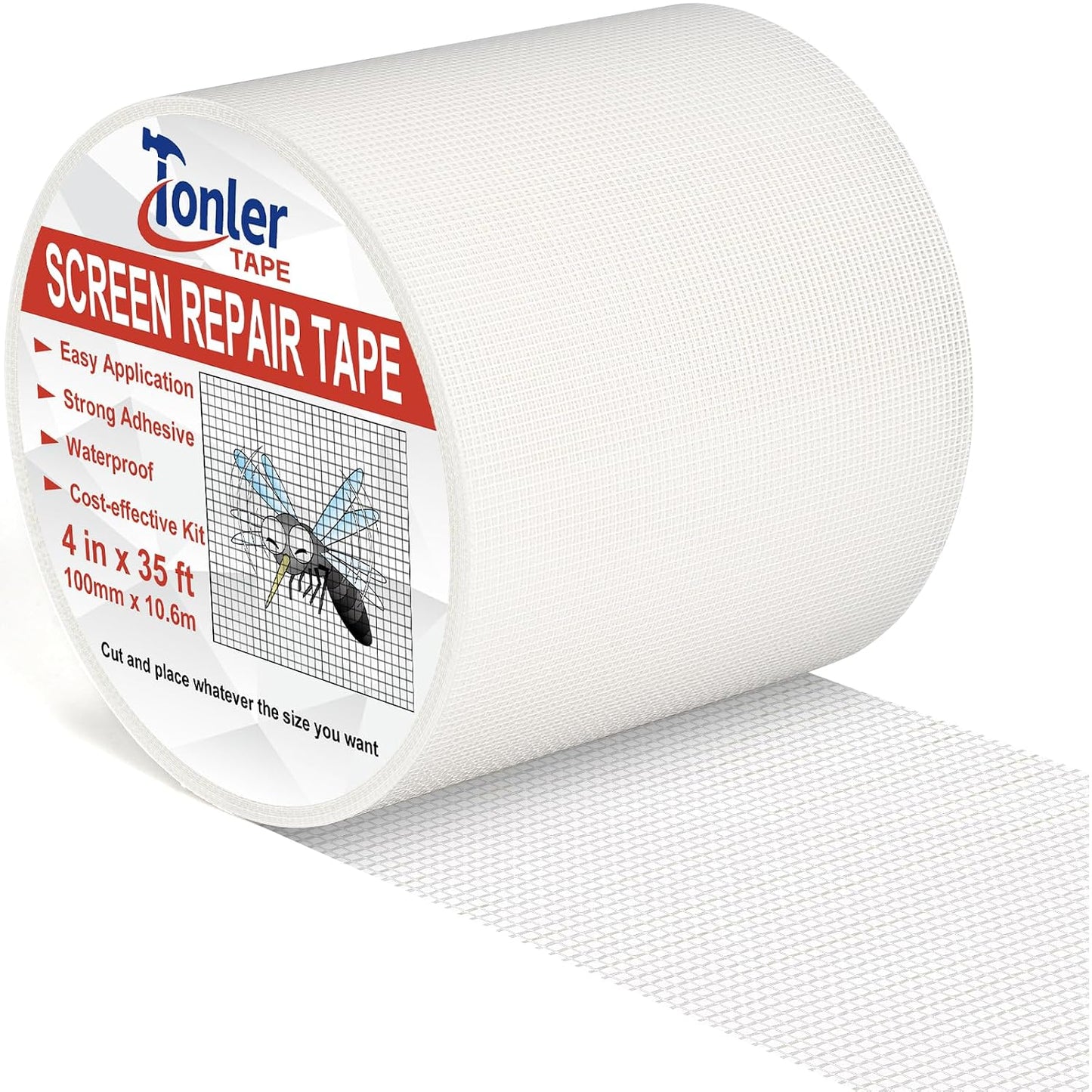 Gray Window Screen Repair Tape 2" x 40FT Fiberglass Strong Adhesive | Waterproof fiberglass mesh repair patch, fixes holes and tears, easy to cut and stick for window door screen repair