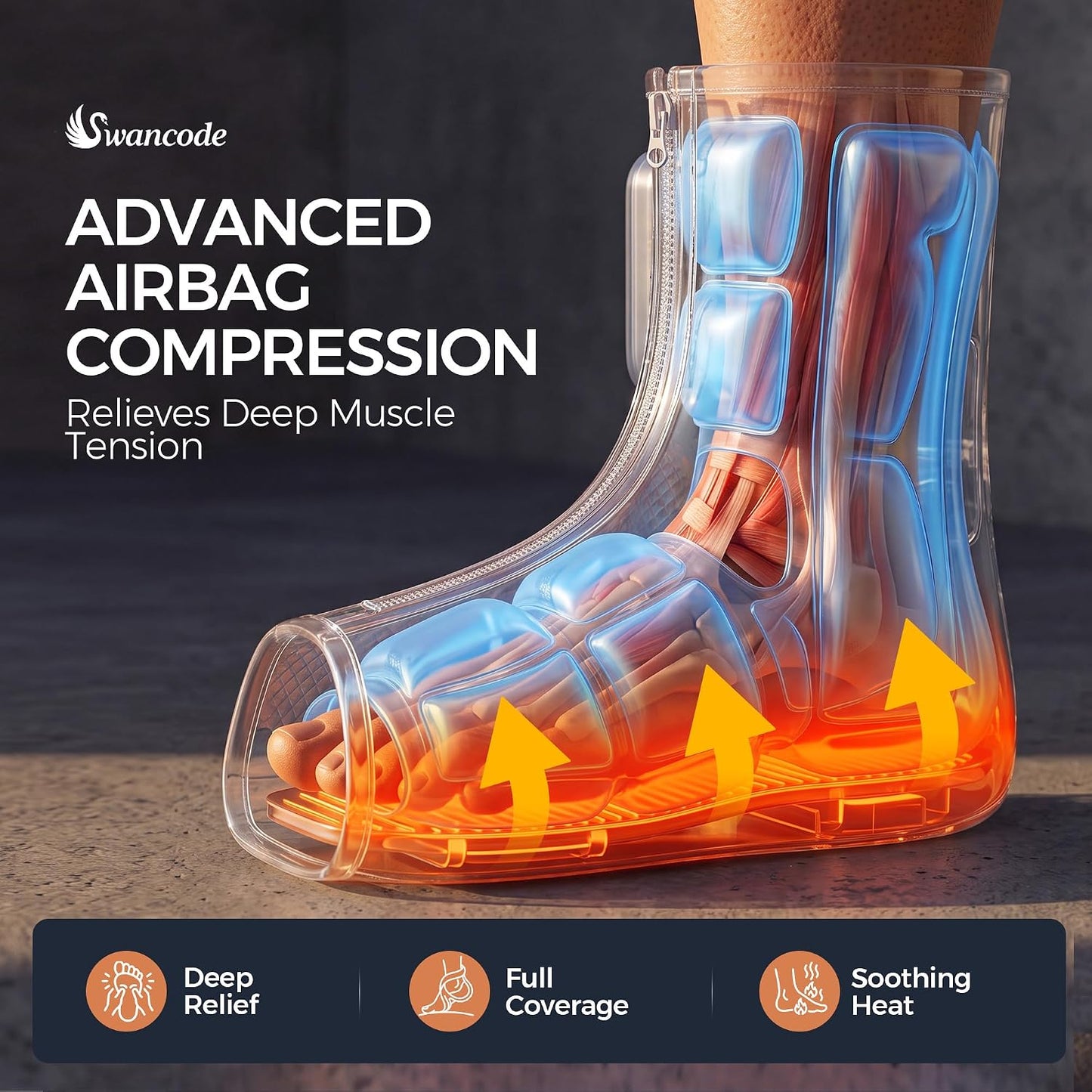 Foot Massager with Air Compression and Heat, FSA Eligible HSA Portable Cordless Ankle and Calf Massager with 5 Modes & 5 Intensities, Lightweight Compression Boots for Muscle Relaxation (1PC)