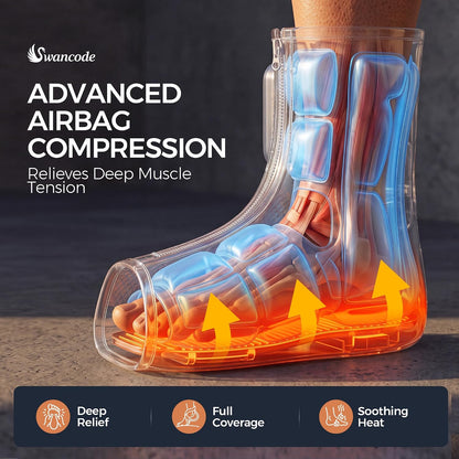 Foot Massager with Air Compression and Heat, FSA Eligible HSA Portable Cordless Ankle and Calf Massager with 5 Modes & 5 Intensities, Lightweight Compression Boots for Muscle Relaxation (1PC)