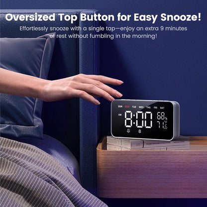 Dekala Digital Alarm Clocks for Bedrooms, Loud Alarm Clock for Heavy Sleepers, Temperature & Humidity Detect, Dual Alarms Weekday/Weekend Mode, Large Display Auto Dimmer, Sleep Sound，9 Ringtone