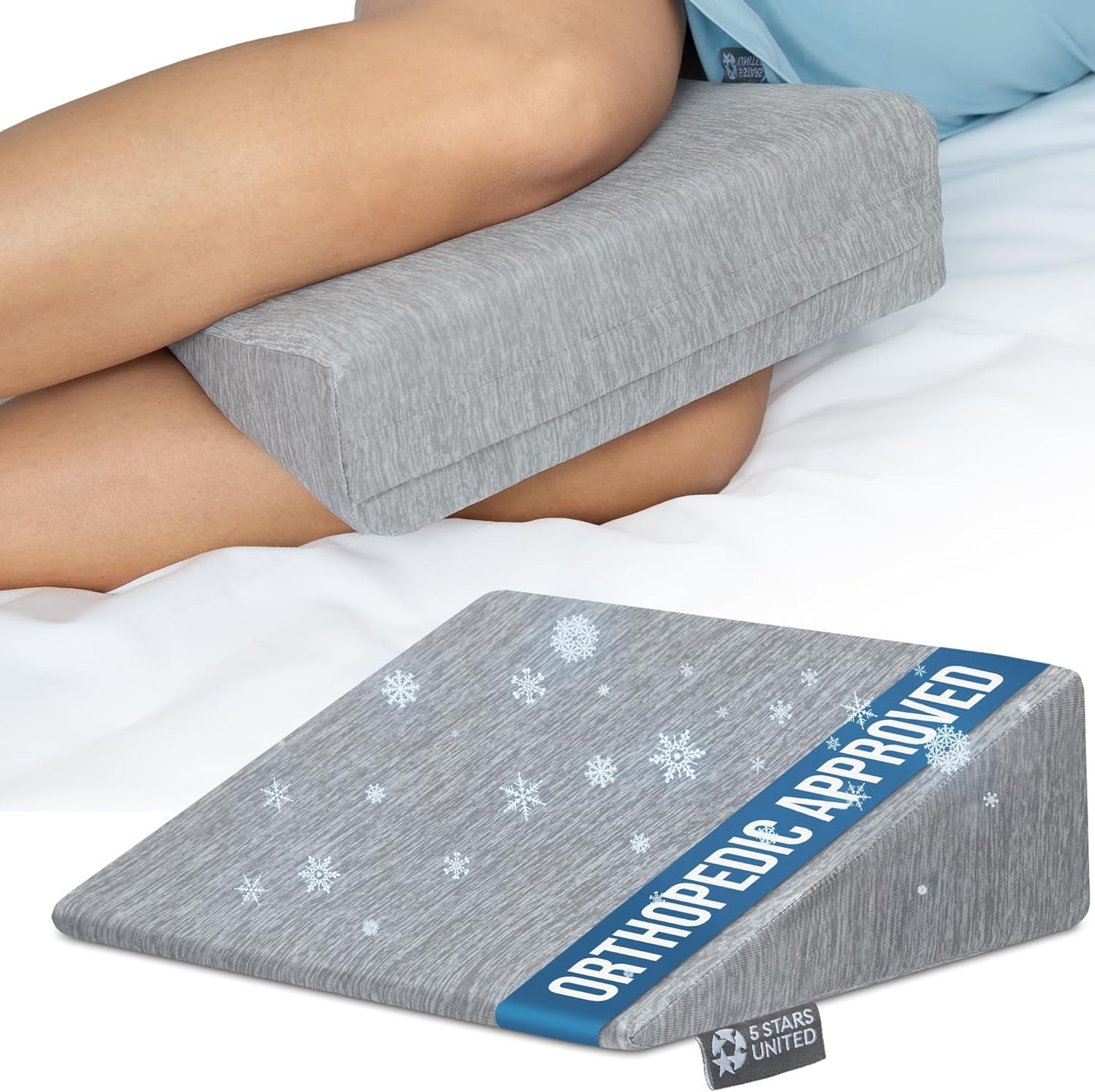 5 STARS UNITED Small Knee Pillow for Side Sleepers – Wedge Firm Foam Support for Belly, Back & Knees – Compact Maternity Cushion for Travel & Pregnancy Relief, Arctic Gray