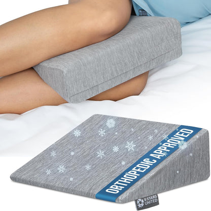5 STARS UNITED Small Knee Pillow for Side Sleepers – Wedge Firm Foam Support for Belly, Back & Knees – Compact Maternity Cushion for Travel & Pregnancy Relief, Arctic Gray