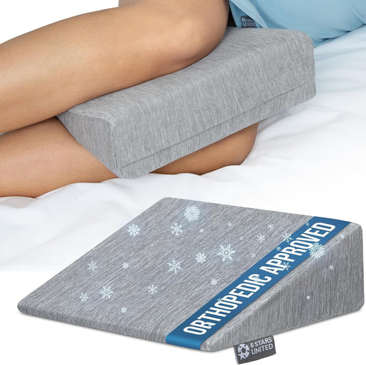 5 STARS UNITED Small Knee Pillow for Side Sleepers – Wedge Firm Foam Support for Belly, Back & Knees – Compact Maternity Cushion for Travel & Pregnancy Relief, Arctic Gray