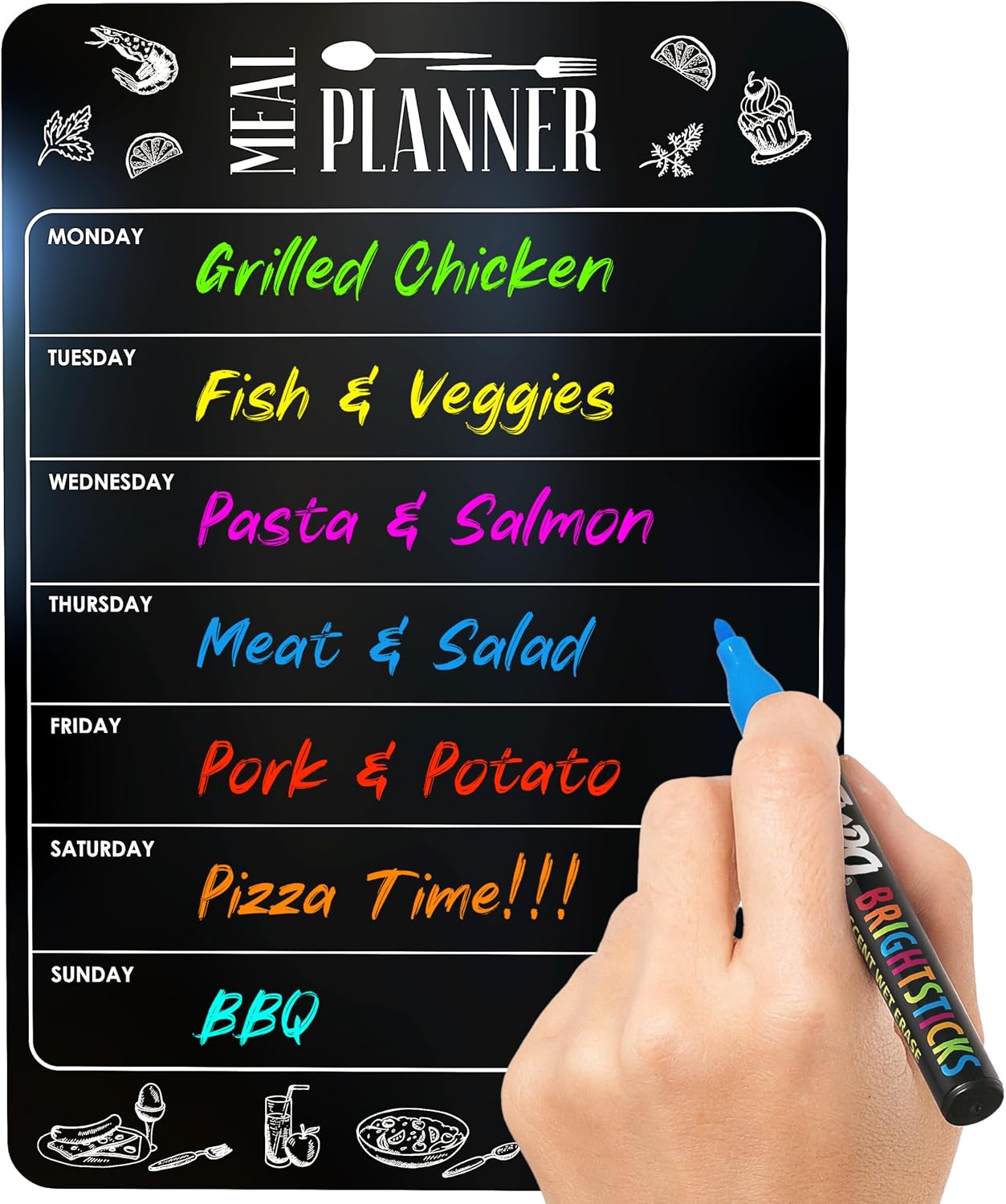 Dry Erase Magnetic Meal Planner for Refrigerator A4 (8.5x12 inch) - Magnet Weekly Menu Board for Fridge - Magnetic Menu White Board - Fridge Meal Planner Magnet - Dinner Meal Planner Dry Erase Board