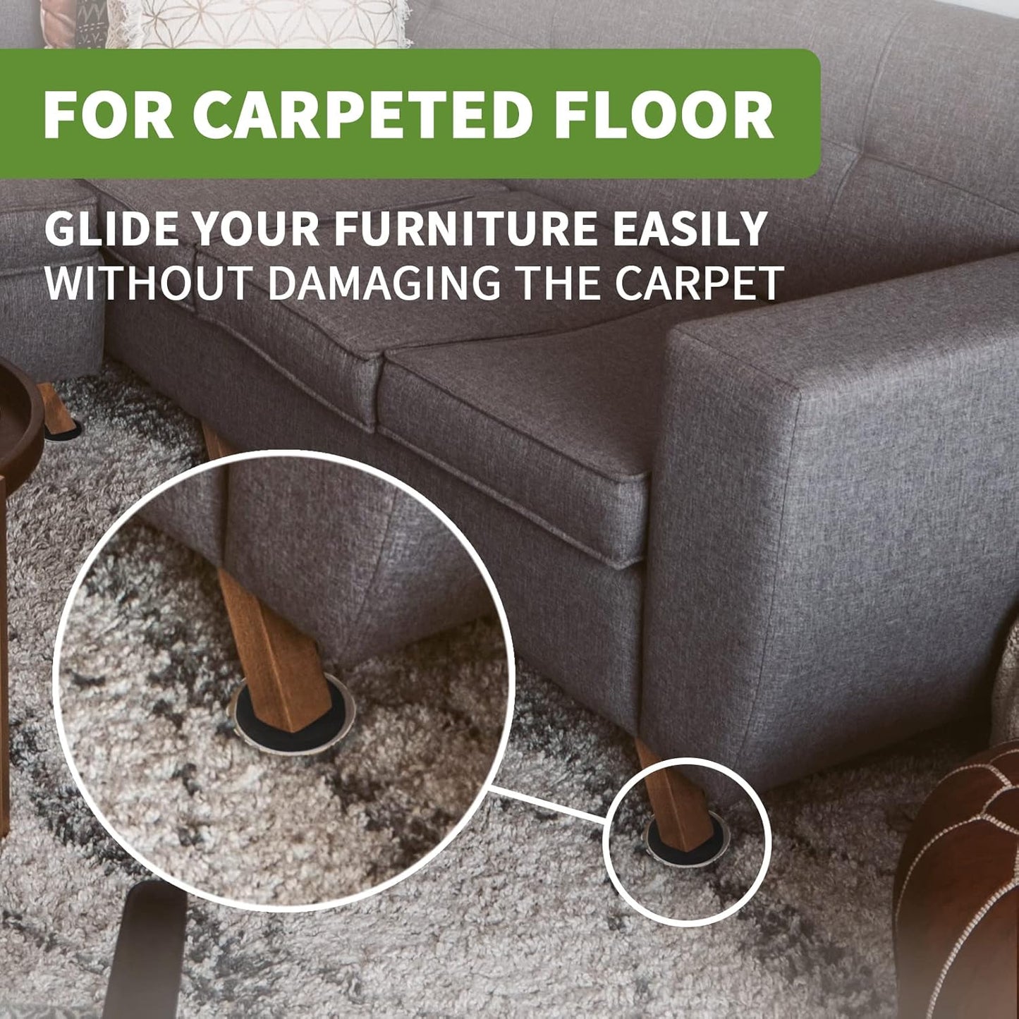 Furniture Sliders for Carpet and Hardwood, 8 PCS 3 1/2", Brown | Furniture Sliders for Hardwood Floors, Sliders for Moving Furniture, Furniture Movers Sliders, Combo Pack, Square