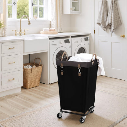 StorageWorks 160L Laundry Basket with Wheels, Rolling Hampers for Clothing | Beige Laundry Basket with Wheels, Metal Frame & Handles, Rolling Hamper for Bedroom, Bathroom, Dorm, Hotel