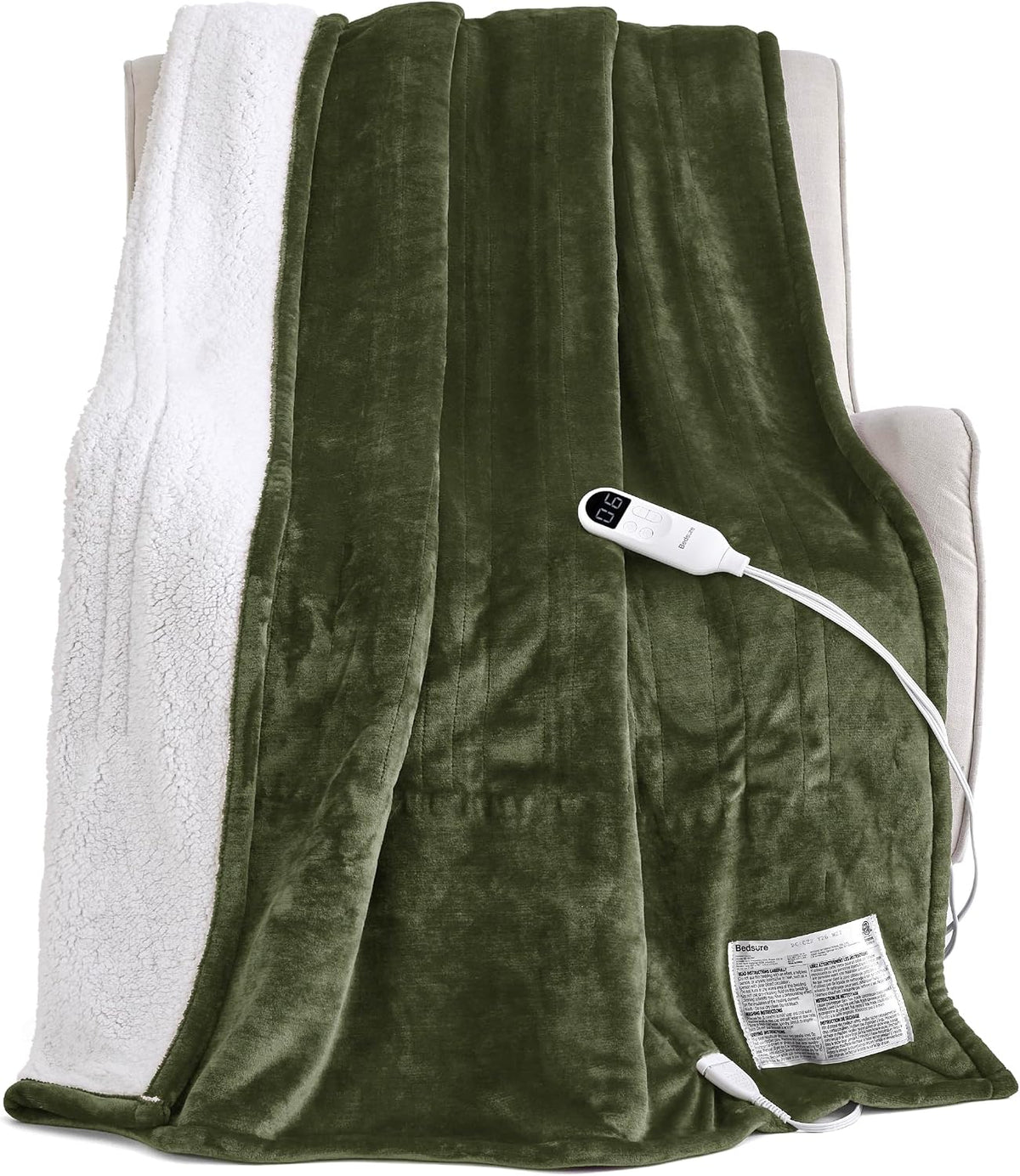 Bedsure Heated Blanket Throw, Soft Electric Blanket with Preheat, Cream