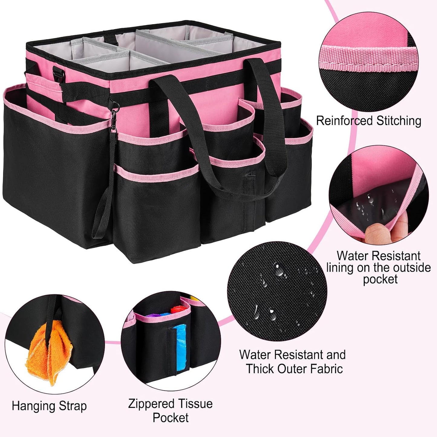 Large Rolling Cleaning Caddy Bag with Detachable Trolley,Cleaning Cart on Wheels with Shoulder Strap,Cleaning Supplies Organizer for Housekeepers,Purple