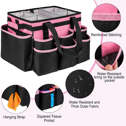 Large Rolling Cleaning Caddy Bag with Detachable Trolley,Cleaning Cart on Wheels with Shoulder Strap,Cleaning Supplies Organizer for Housekeepers,Purple