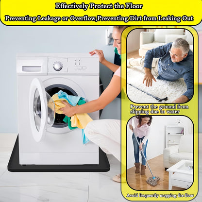27×27inch Washer Drain Pan Silicone Mat, With Raised Edge Washing Machine Silicone Mat, Multi-function Non Slip, Soft Foldable Portable Waterproof Pad（black）