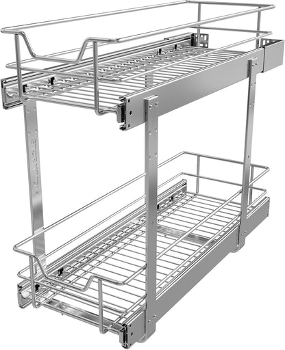 Pull Out Cabinet Organizer 15" W X 22" D, Chromed, Full Slide Out Drawers | For Kitchen Organizers and Storage, Pull Out Drawers For Cabinets Capacity Heavy Duty Caddy, Cabinet Shelves, Bathroom Pantry