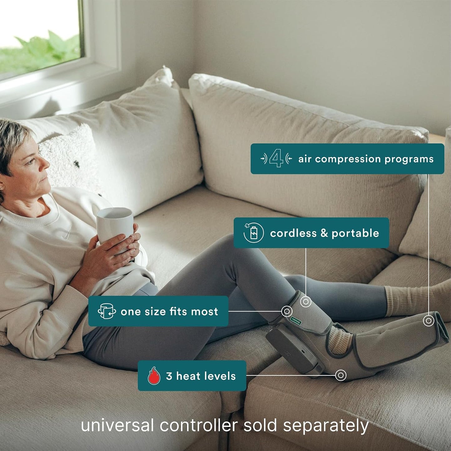 HoMedics Modulair Compression Calf Wrap Massager – Overlapped Compression Therapy with 4 Programs, Adjustable Intensity, Heat Settings, (Battery Sold Separately)