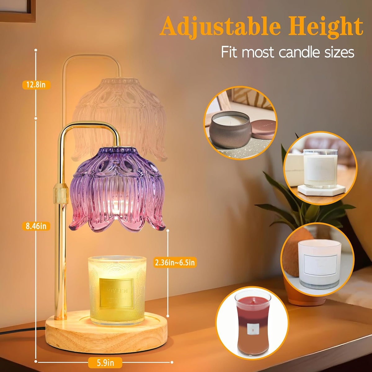 XJZJY Pink Flower Candle Warmer Lamp with Timer, Birthday Gifts for Women