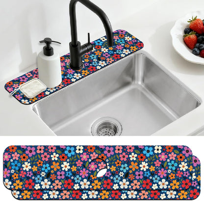 2 Pcs Kitchen Sink Splash Guard Faucet Mat Wood Grain Pattern Faucet Mat for Sinks Natural Wood Color Absorbing Drying Mats for Kitchen Bathroom, 23.6x5.5inch