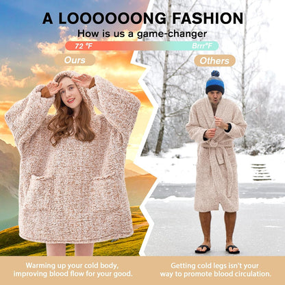 yescool Wearable Blanket Hoodie, Flannel Sherpa Fleece Blanket Sweatshirt for Adults Women Men,One Size Fits All - Colors B