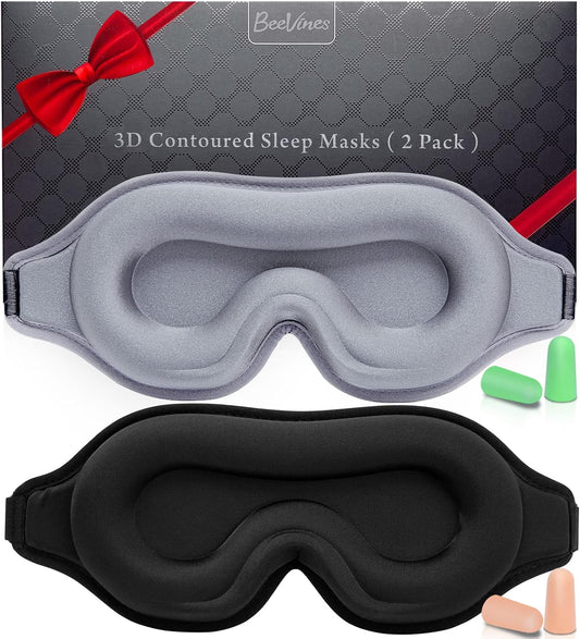 BeeVines 3D Contoured Sleep Mask, Blackout Eye Mask (Black & Grey)