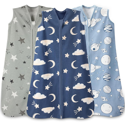 Baby Sleep Sack 0-6 Months, 100% Cotton Wearable Blanket, 0.5 Tog, 3 Pack
