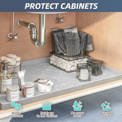 Waterproof Under Sink Mat 34" x 22", Silicone Mat Kitchen liner | BPA-Free Silicone Tray with Raised Lip Protect Cabinets from Leaks, Versatile Home Organizer for Bathroom, Pets, Boots, Floor