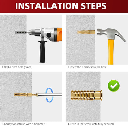 50 PCS Expansion Anchors with Screws for Door Hinge Repair, Hinge Repairs Screw Set, Compatible with Drywall, Concrete, Plaster & Wood Surfaces