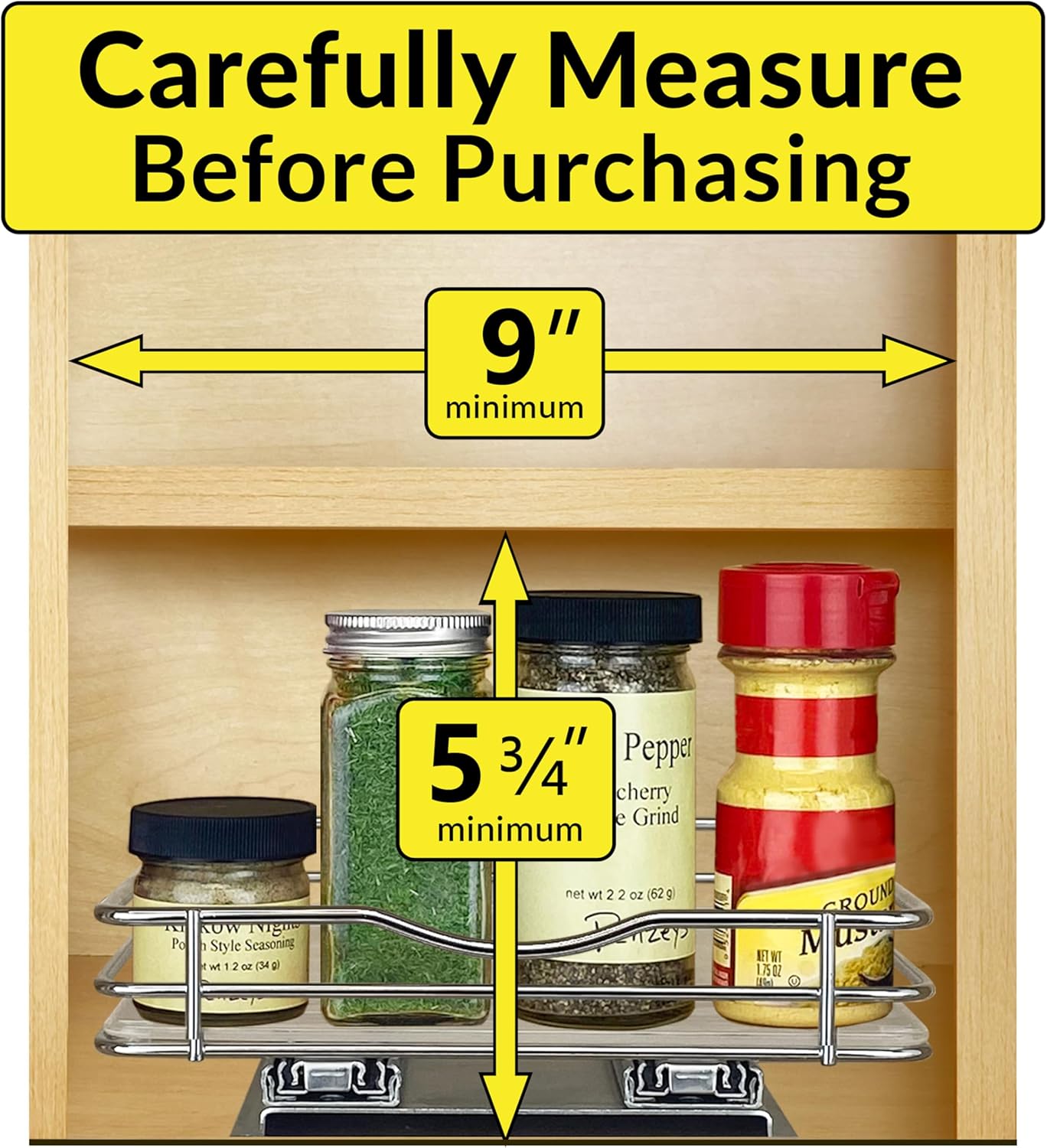 LYNK PROFESSIONAL® Pull Out Spice Organization for Cabinets - 4-3/8 inch Wide – Spice Rack for Inside Cabinets, Slide Out Spice Rack Organizer for cabinet – Pull Out Spice Rack, Sliding 2 Tier Chrome