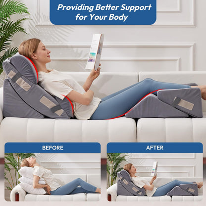 Ahpmeoa 6PCS Wedge Pillow Set for After Surgery, Back Pillow for Bed Sitting Up, Orthopedic Bed Wedge for Body, Leg Pain Relief, Memory Foam Pillow for Post Surgery, Sleeping, Acid Reflux, Plush Grey