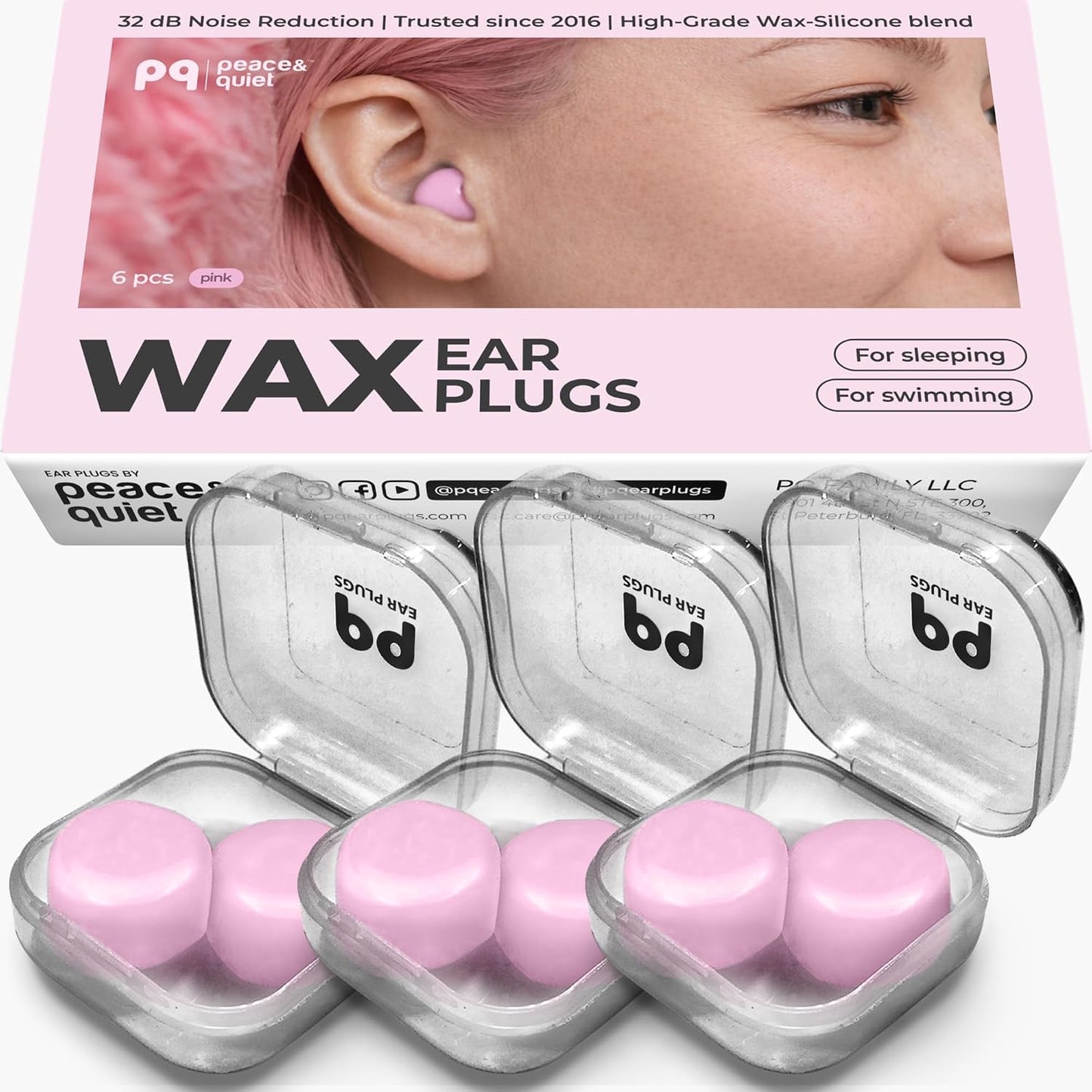PQ Wax Ear Plugs for Sleep - 6 Silicone Wax Earplugs for Sleeping and Swimming - Gel Ear Plugs for Noise Cancelling, Ear Protection - Sleeping Earplugs with Sound Blocking 32 Db (6-Pillows). Beige