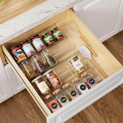 8-Pack Spice Drawer Organizer, Expandable Acrylic Seasoning Rack (13" to 26") with Anti-Slip Mat, Kitchen Spice Rack Holds up to 56 Jars (Jars Not Included)