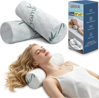 Cervical Roll Pillow, Cylinder Neck Pillow with Removable Washable Cover