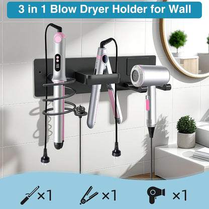 Hair Dryer Holder Hair Tool Organizer Metal Wall Mount (Gold) | Heat Resistant Hair Tool Organizer, Metal Wall Mount Storage, Bathroom Counter Space Saver, Blow Dryer Holder
