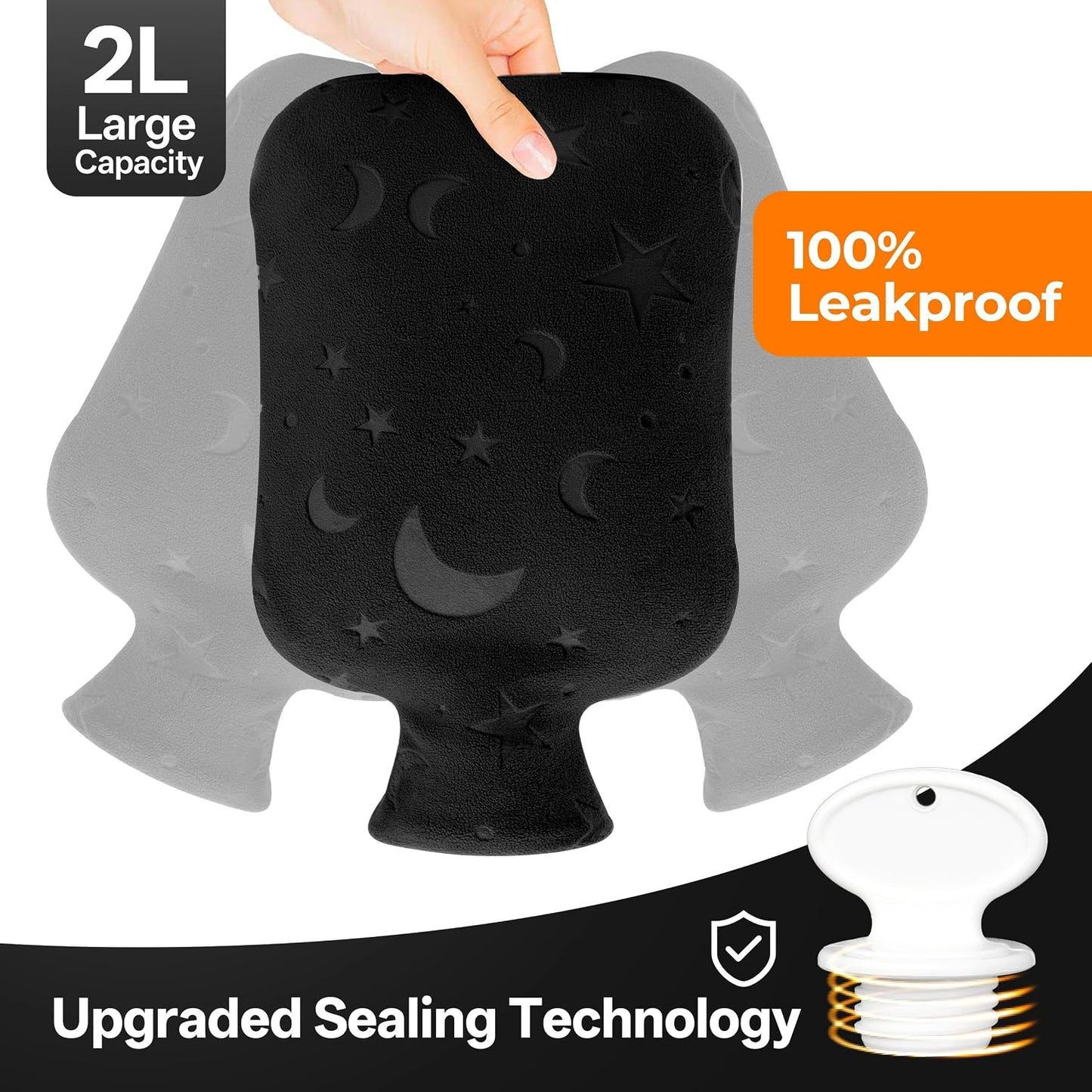 Hot Water Bottle with Soft Cover, 2L Hot Water Bag for Menstrual Cramps, Neck and Shoulder Pain Relief, Hot and Cold Therapies, Hand Feet Warmer, Blue