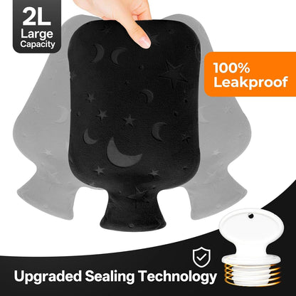 Hot Water Bottle with Soft Cover, 2L Hot Water Bag for Menstrual Cramps, Neck and Shoulder Pain Relief, Hot and Cold Therapies, Hand Feet Warmer, Blue