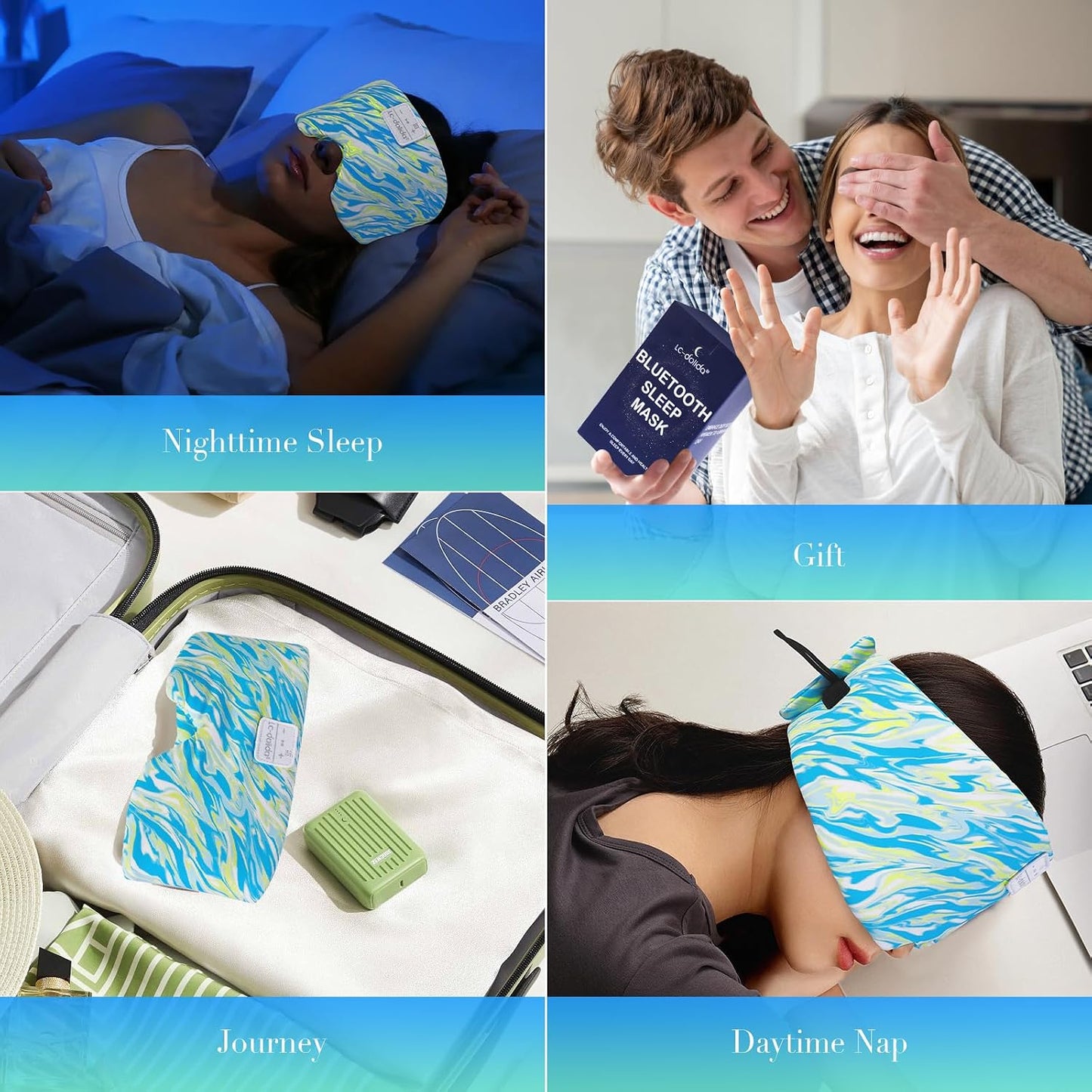 LC-dolida Sleep Mask with Bluetooth Headphones, Extra Large Silk Eye Mask for Sleeping Side Day Sleepers, Sleep Headphones Bluetooth 5.4 for Women Men with Thin Speaker, Blackout, Comfort, Microphone