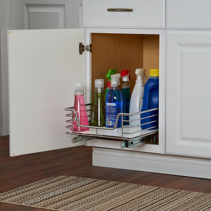 Household Essentials Glidez Multipurpose Chrome-Plated Steel Pull-Out/Slide-Out Storage Organizer for Cookware and Bakeware - 2-Tier Design - Fits Standard Size Cabinet or Shelf, Chrome