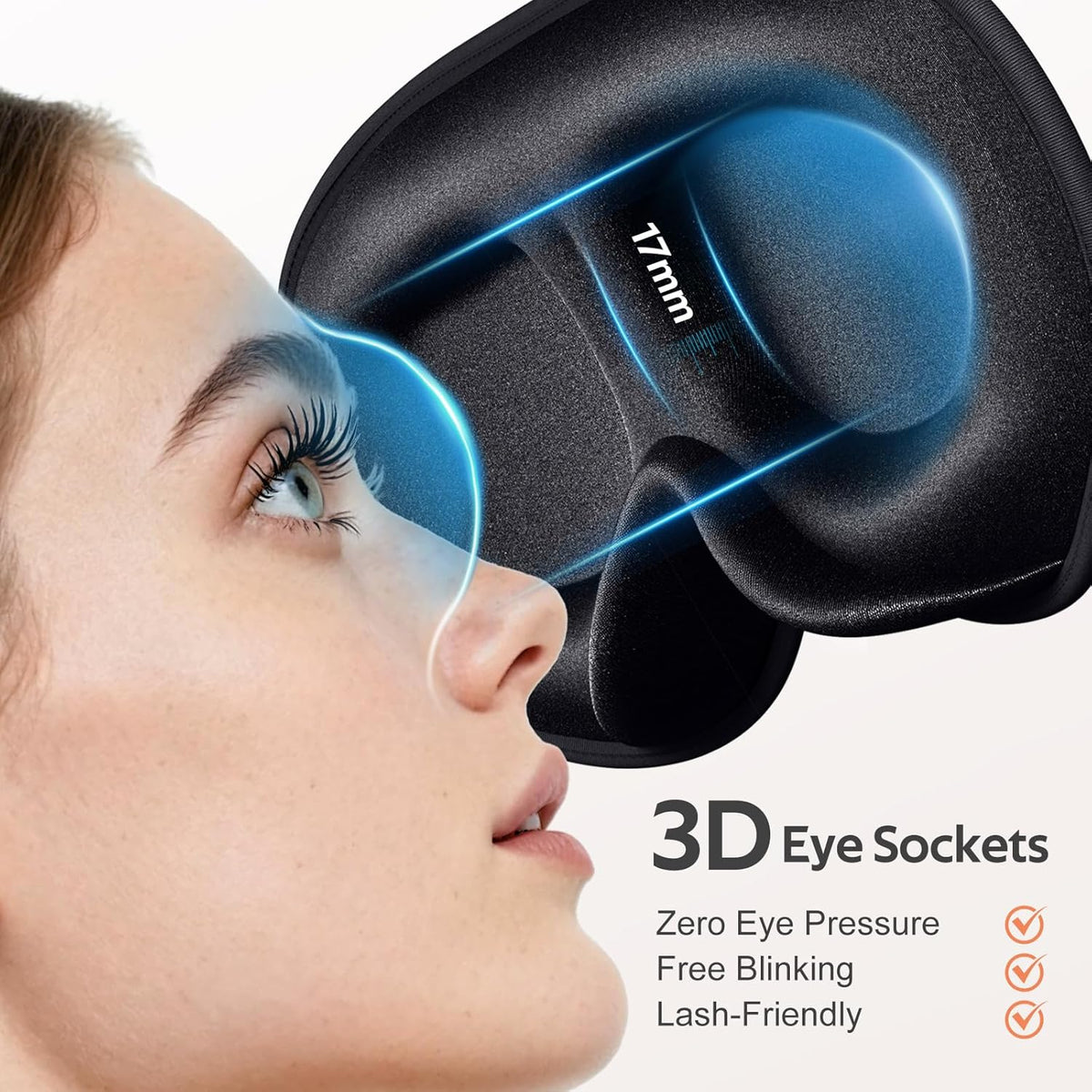Vynix® Sleep Mask for Men Women - 100% Blackout Eye Masks for Sleep - 3D Soft Sleeping Mask for Side Sleepers - Zero Pressure Lash Extensions Eye Cover Shade for Airplane Travel Essentials, Black
