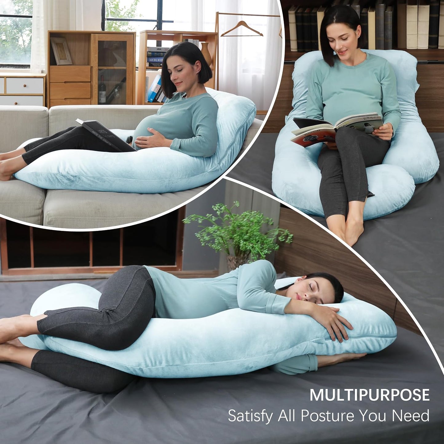 MOON PARK Pregnancy Pillows for Sleeping - 57 Inch U Shaped Full Body Maternity Pillow with Removable Cover - Support for Back, Legs, Belly, Hips - Pregnancy Pillow for Women - Grey