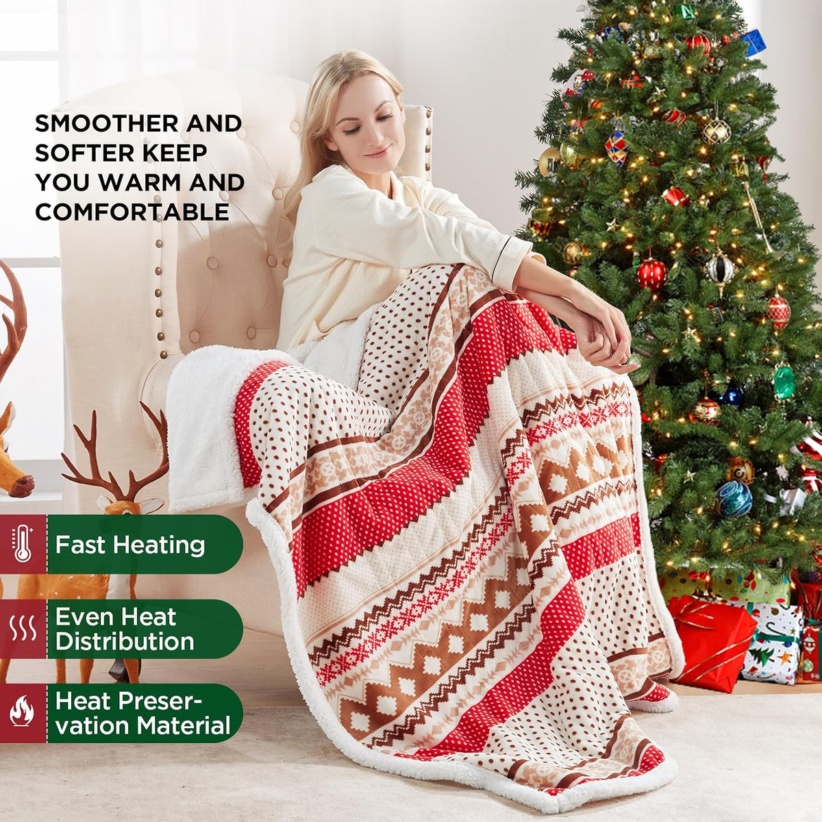 Westinghouse Heated Throw Blanket, 50"x60", Charcoal, ETL Certified