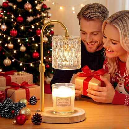 Dreamholder Electric Candle Warmer Lamp with Timer, Dimmable Candle Lamp with Adjustable Height, Wax Melter for Jar Candles Wood Base Floral Home Decor Gifts for Women Mom, Silver Glass