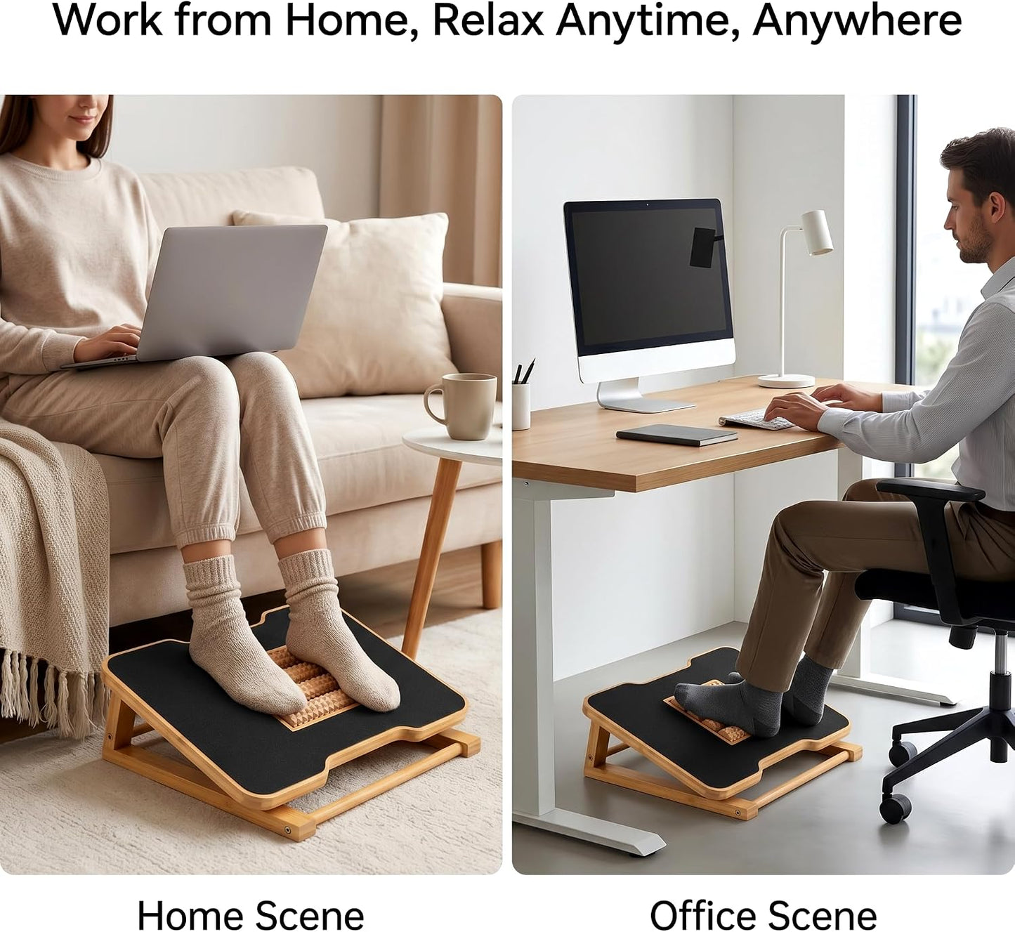 Bamboo Under Desk Foot Rest Foot Stool Rocking Footrest (Nature Semicircle) | Ergonomic Wooden Foot Stool with Non-Slip Surface