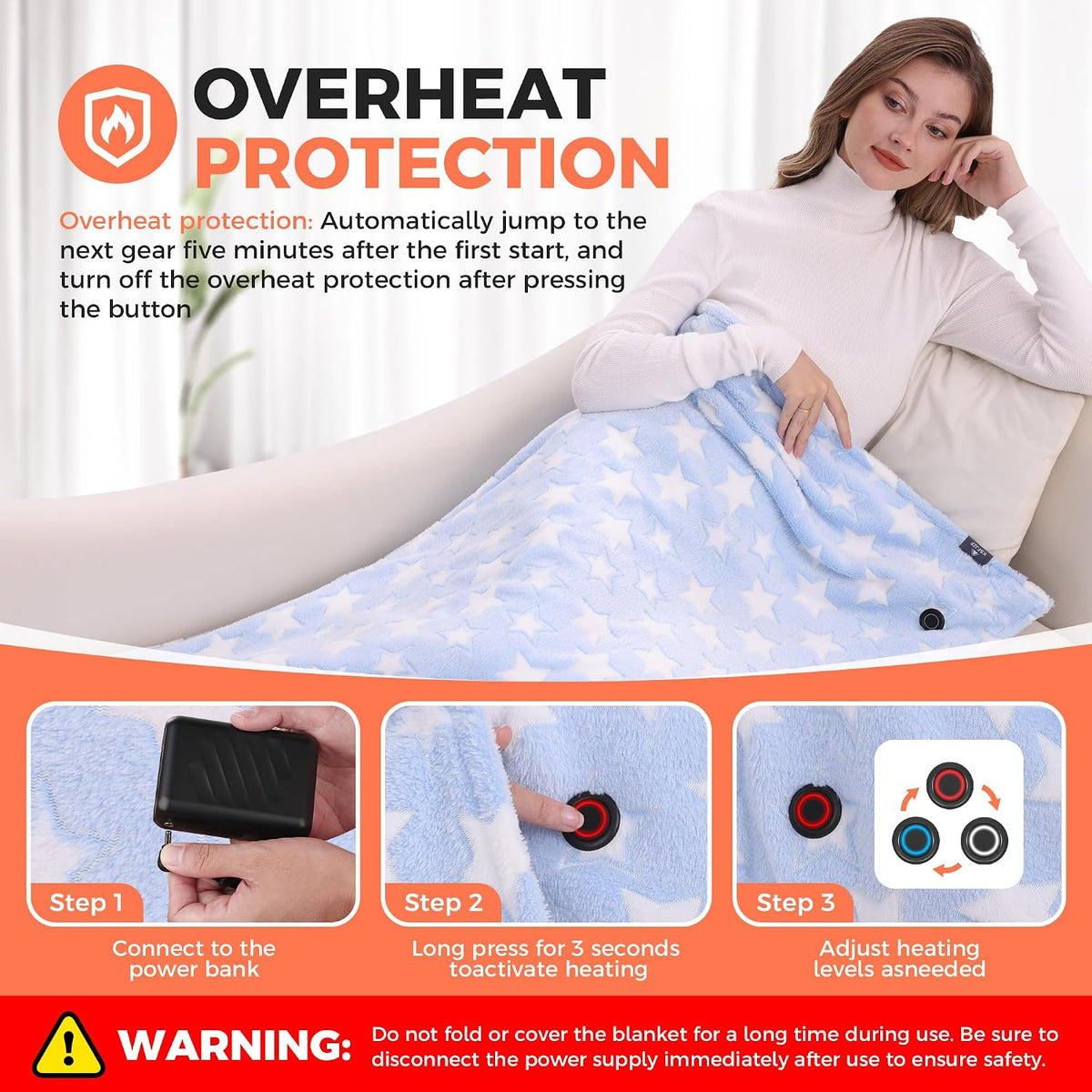 KSFJZF Heated Blanket, Cordless Portable Heated Throw Blanket, Battery Operated Heating Blanket with Rechargeable 20000mAh Power Bank, 59" x 35.5" Electric Heated Shawl, 3 Fast-Heating Levels (Pink)