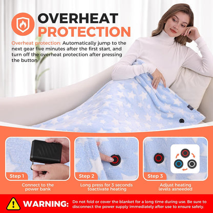 KSFJZF Heated Blanket, Cordless Portable Heated Throw Blanket, Battery Operated Heating Blanket with Rechargeable 20000mAh Power Bank, 59" x 35.5" Electric Heated Shawl, 3 Fast-Heating Levels (Pink)